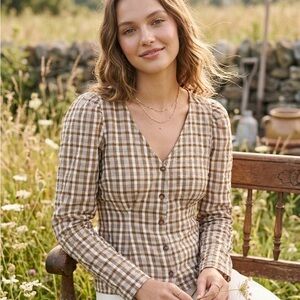 Madewell Brown and White Checked Button-Front Blouse